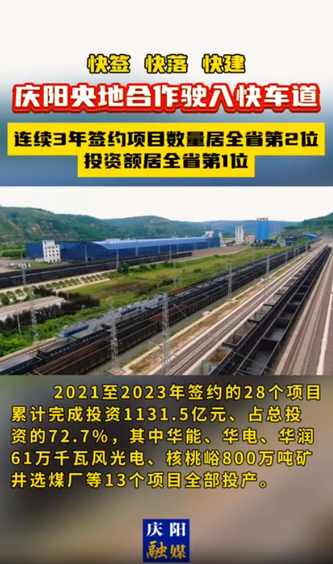 慶陽連續(xù)3年簽約項目數(shù)量居全省第2位，投資額居全省第1位！