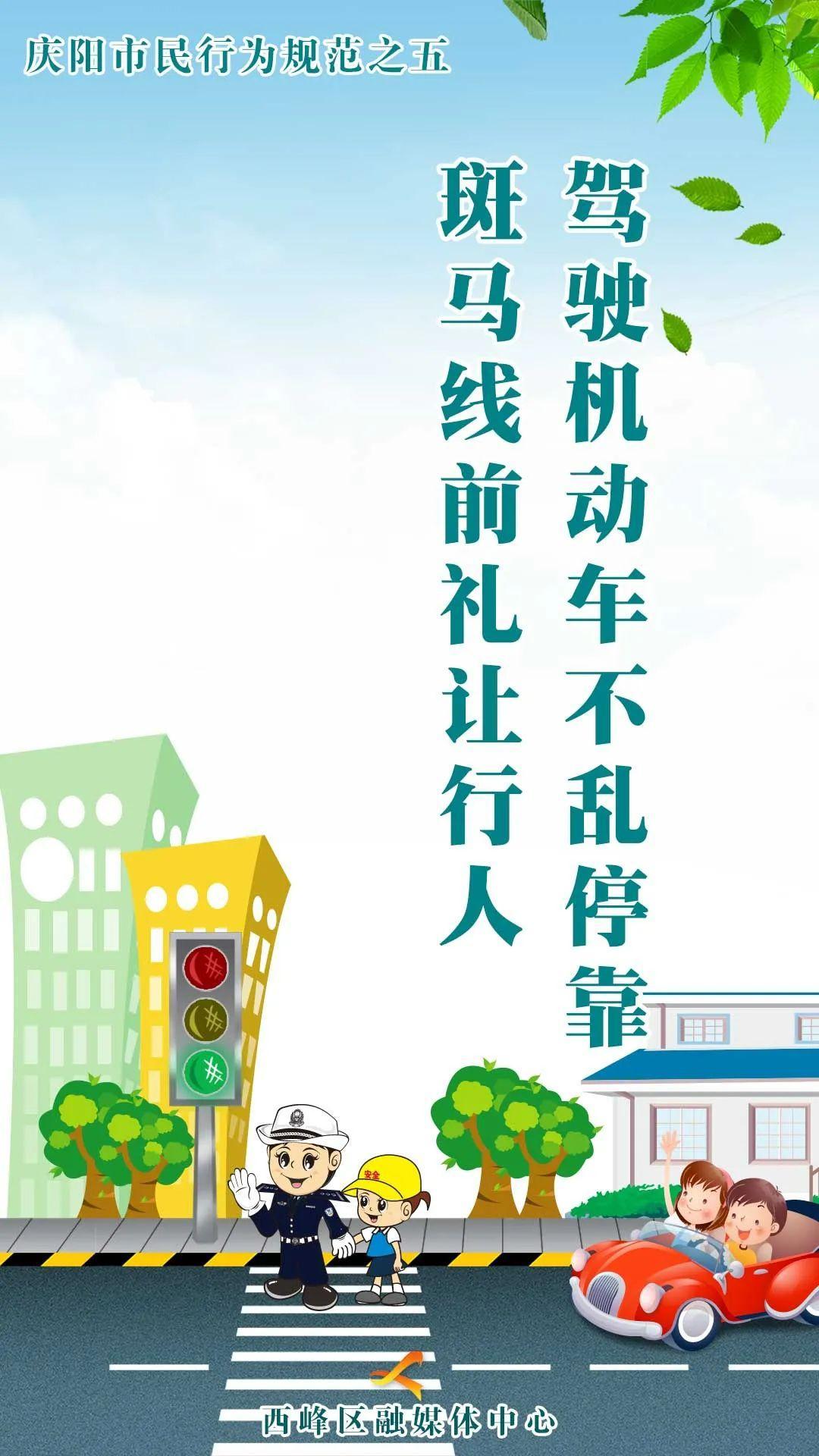 【海報】慶陽市民行為規(guī)范之五丨駕駛機動車不亂?？?斑馬線前禮讓行人