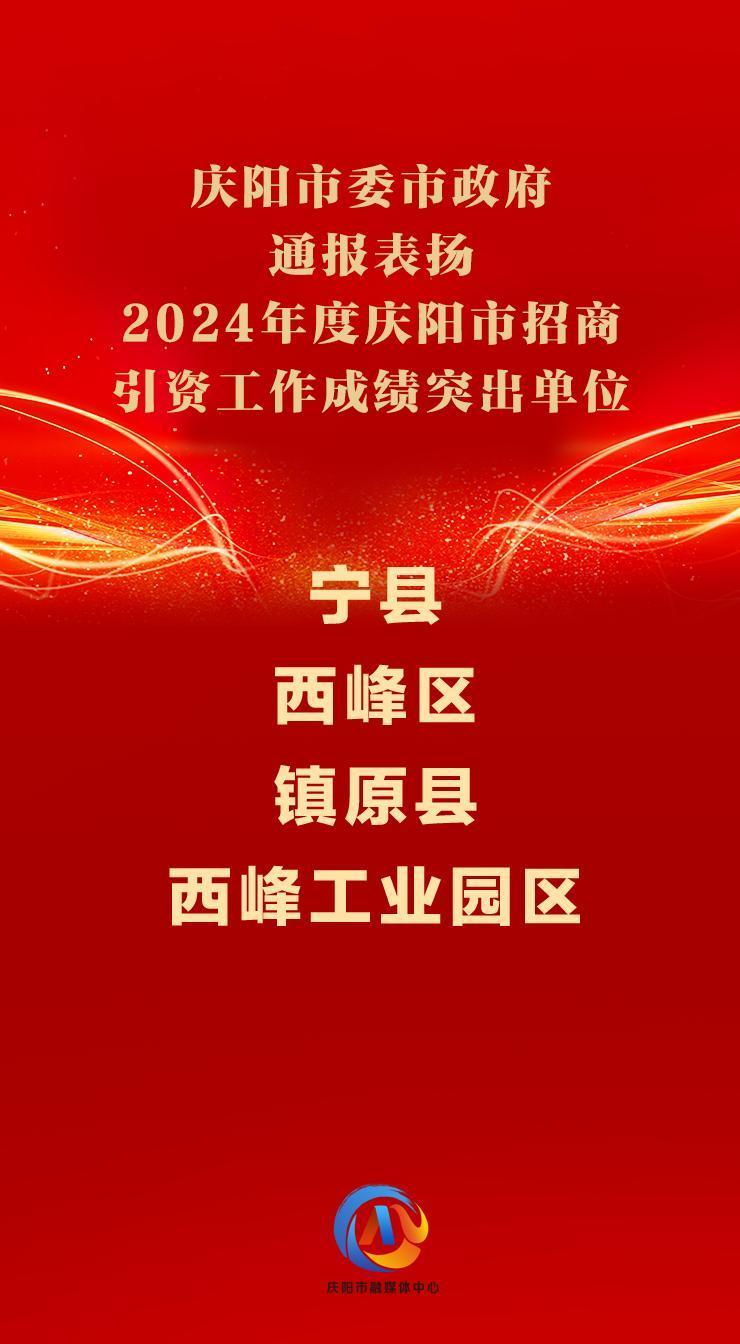 ?【微海報】慶陽市委市政府通報表揚2024年度慶陽市招商引資工作成績突出單位
